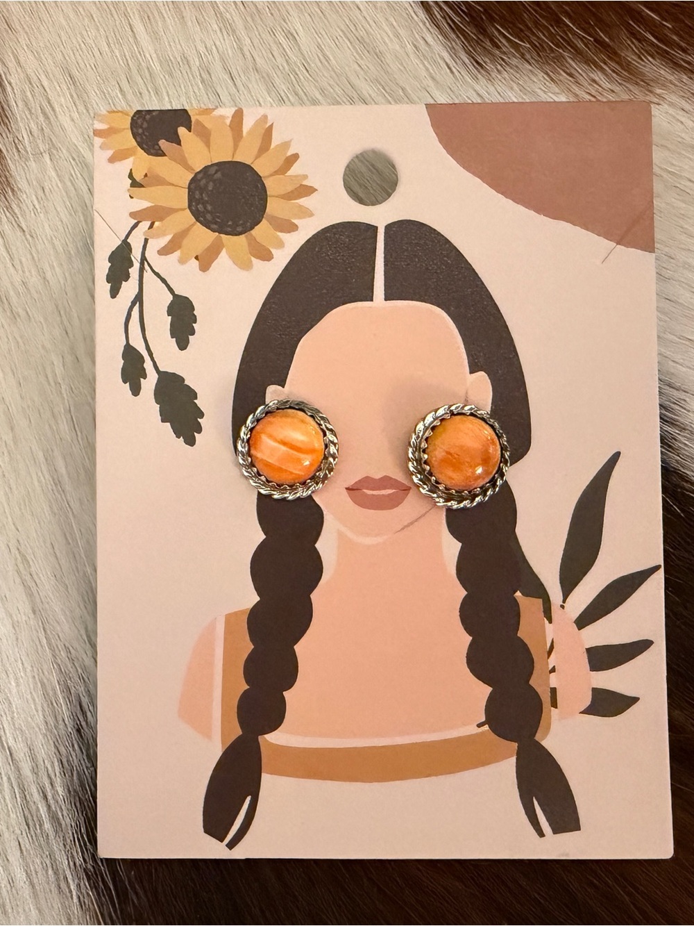 ❤️ Signed Navajo Esther White Orange Spiny Oyster Navajo Style Stud 925 Earrings - Picture 7 of 12